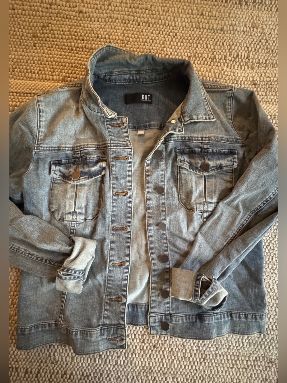 KUT From the Kloth Amelia Denim Jacket Large Light Wash Stretch Jean Jacket